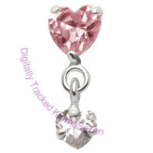 Hearts - Pink-Crystal - Tragus Dangling Ear Stud